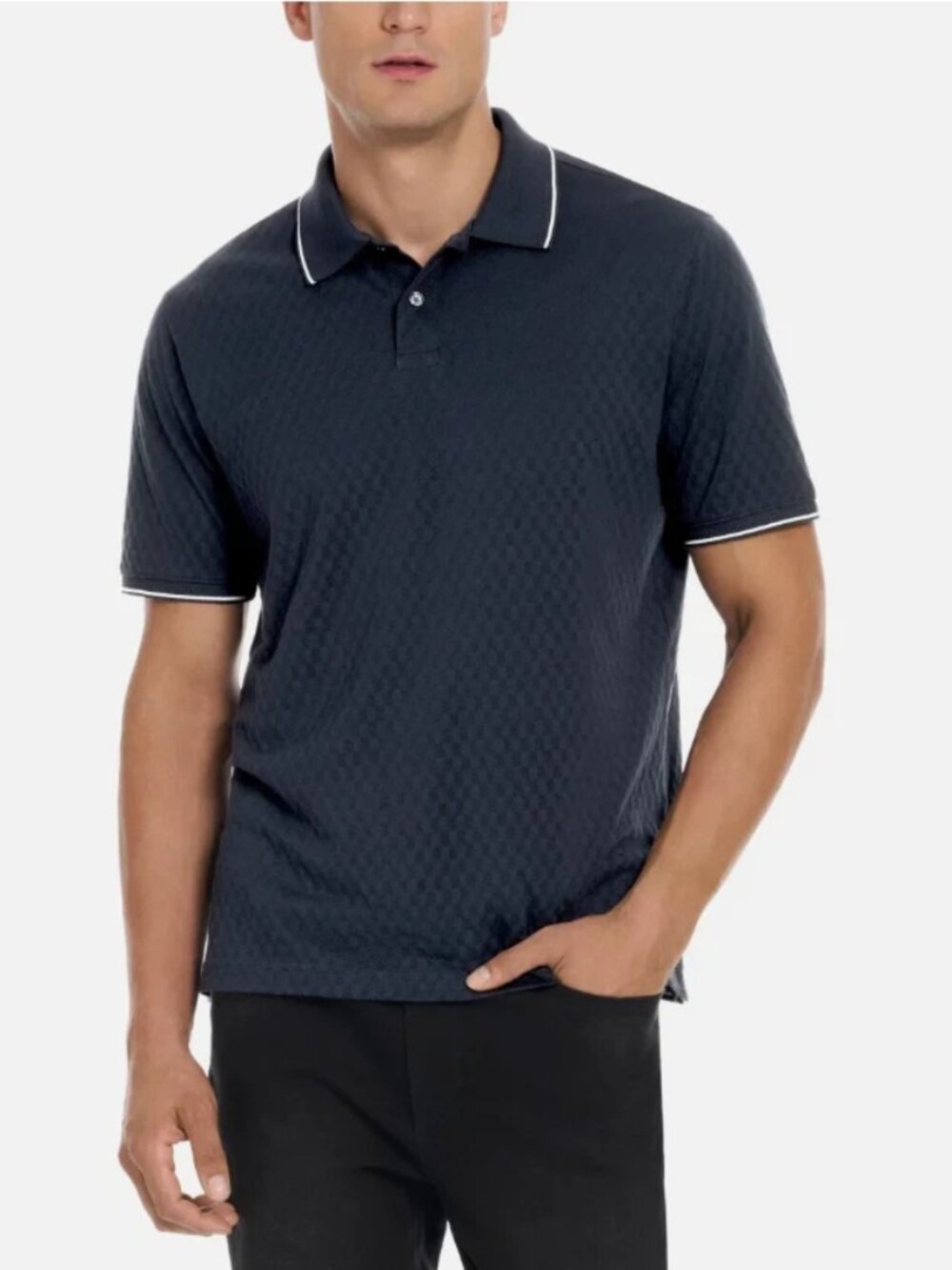Ted Baker Men's Polo Shirt Textured Cotton Short Sleeve, Navy Size L - NWT